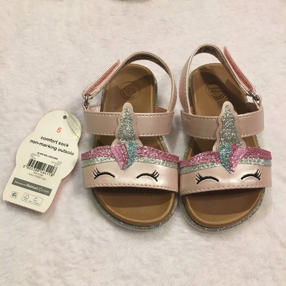 Wonder Nation Unicorn Sandals Toddler Girls 3 Pink NWT Glitter‎ Rainbow Metallic